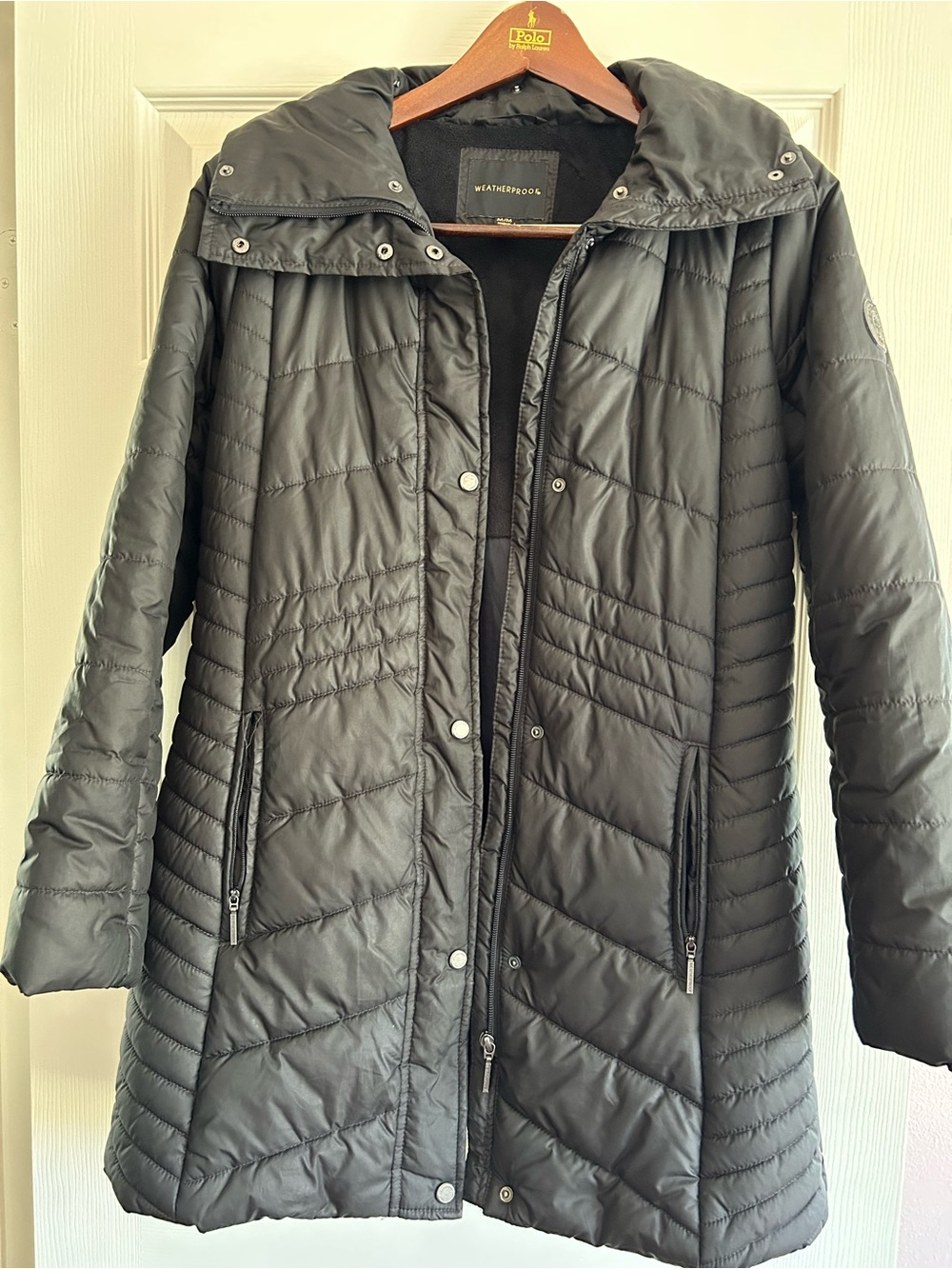 Weatherproof Women's Black Quilted Puffer Coat with High Collar